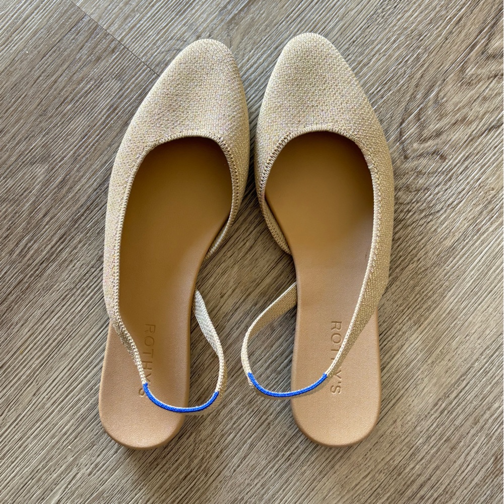 Rothy's The Almond Toe Slingback Flat In Metallic Prosecco Comfort Casual 10 - Picture 5 of 9